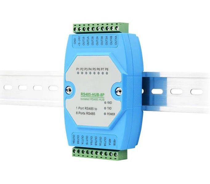 Промисловий ізольований 8-канальний концентратор RS485 Aetron ATN-HUB-RS485-8P фото
